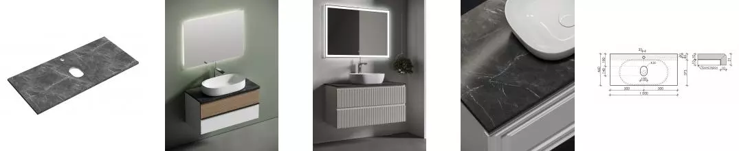 Мебельная столешница «Sancos» TT100A1X 100 с отверстием под смеситель керамогранит Black Sky матовая Мебельная столешница «Sancos» TT100A1X 100 с отверстием под смеситель керамогранит Black Sky матовая