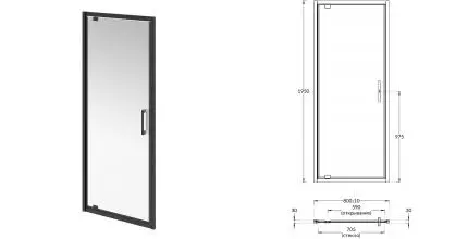 Душевая дверь «Kerama Marazzi» Vetro VE.80.PD.BLK.M 80/195 прозрачная/чёрная матовая универсальная