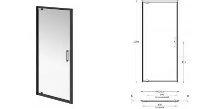 Душевая дверь «Kerama Marazzi» Vetro VE.90.PD.BLK.M 90/195 прозрачная/чёрная матовая универсальная