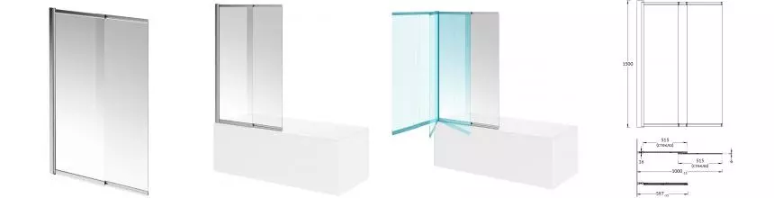 Шторка на ванну стеклянная «Kerama Marazzi» Vetro 100/150 прозрачная/хром универсальная