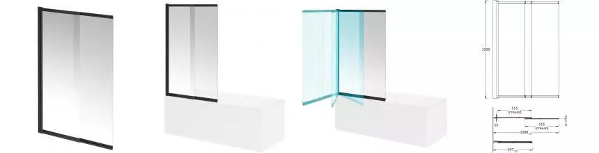 Шторка на ванну стеклянная «Kerama Marazzi» Vetro 100/150 прозрачная/чёрная универсальная