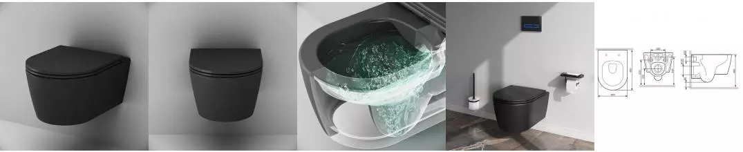 Подвесной унитаз безободковый «Am.Pm» Func C8F1700MBSC чёрный с сиденьем дюропласт с микролифтом