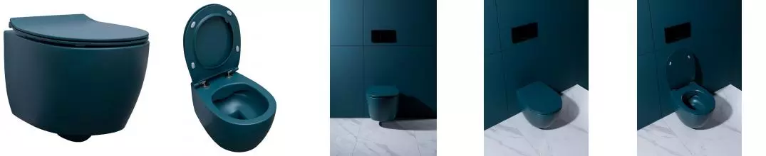 Подвесной унитаз безободковый «Allen Brau» Fantasy 4.11004.PT/4.11005.PT петроль с сиденьем дюропласт с микролифтом зелёное