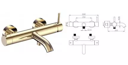 Смеситель для ванны «AQUAme» Siena AQM6212GG золото Смеситель для ванны «AQUAme» Siena AQM6212GG золото