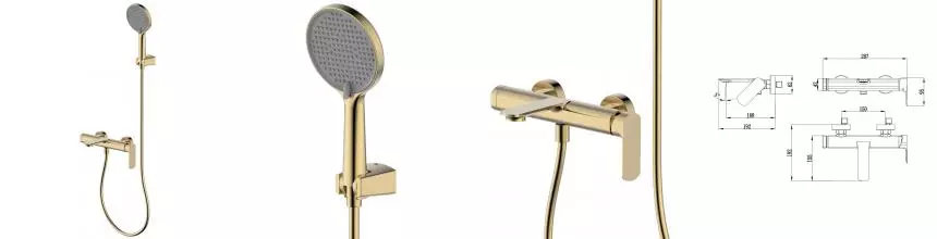 Смеситель для ванны «AQUAme» Monza AQM6312BG шлифованное золото Смеситель для ванны «AQUAme» Monza AQM6312BG шлифованное золото