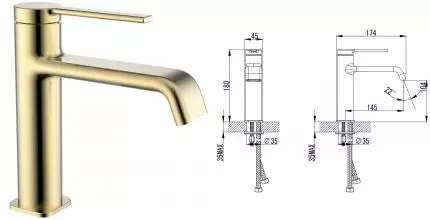 Смеситель для раковины «AQUAme» Asti AQM6410BG шлифованное золото