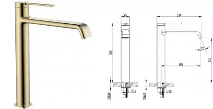 Смеситель для раковины «AQUAme» Asti AQM6414BG шлифованное золото