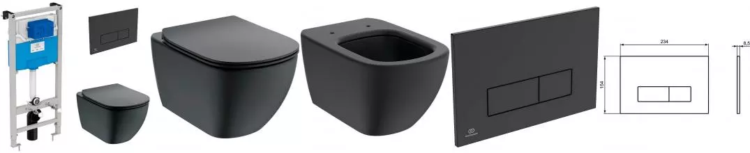 Комплект инсталляция с унитазом, крышкой и кнопкой смыва «Ideal Standard» Tesi Aqua Blade T3868V3/121A6 безободковый белый Комплект инсталляция с унитазом, крышкой и кнопкой смыва «Ideal Standard» Tesi Aqua Blade T3868V3/121A6 безободковый белый