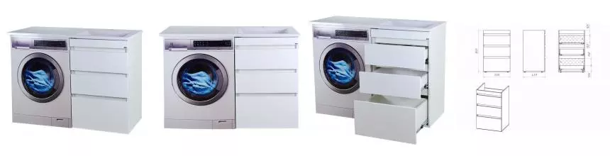 Тумба с раковиной под стиральную машину «Misty» Фостер 55 с 3 ящиками (Гавана 120 правая) белая