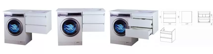 Тумба с раковиной под стиральную машину «Misty» Фостер 55 под стиральную машину (Гавана 120 правая) подвесная белая