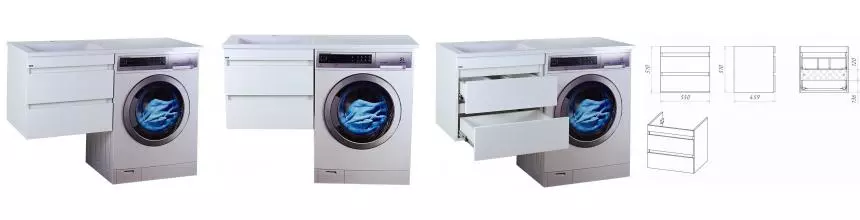 Тумба с раковиной под стиральную машину «Misty» Фостер 55 под стиральную машину (Гавана 120 левая) подвесная белая