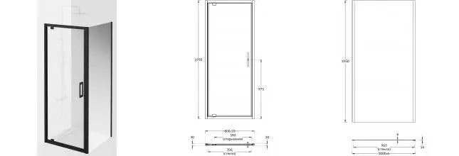 Душевой угол-ограждение «Kerama Marazzi» Vetro VE.80.PD.BLK.M VE.100.FP.BLK.M 80/100 прозрачный/чёрный матовый без поддона универсальный