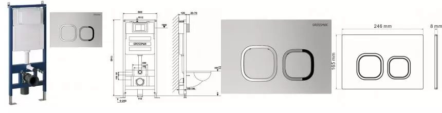 Инсталляция для унитаза с кнопкой «Grossman» 97.02.110 (900.K31.01.000/клавиша Cosmo хром матовая)