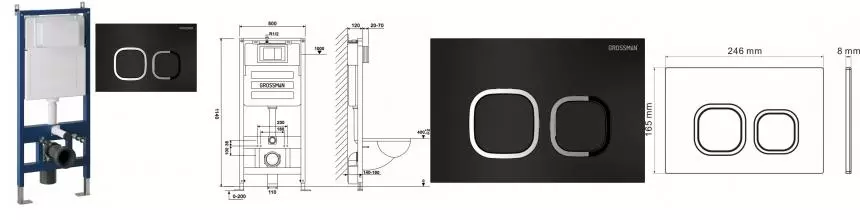 Инсталляция для унитаза с кнопкой «Grossman» 97.02.210 (900.K31.01.000/клавиша Cosmo черная матовая)