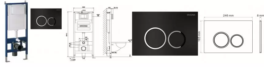 Инсталляция для унитаза с кнопкой «Grossman» 97.01.210 (900.K31.01.000/клавиша Galaxy черная)