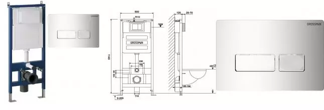 Инсталляция для унитаза с кнопкой «Grossman» 97.03.100 (900.K31.01.000/клавиша Pragma хром)