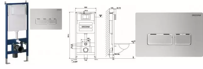 Инсталляция для унитаза с кнопкой «Grossman» 97.03.110 (900.K31.01.000/клавиша Pragma хром матовый)