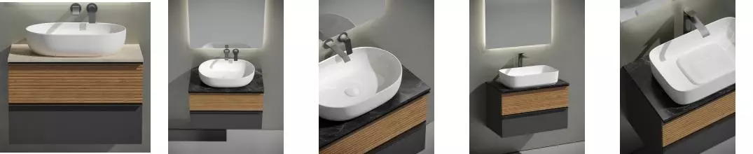 Тумба с раковиной и столешницей «Sancos» Delta 79 подвесная дуб красный/графит