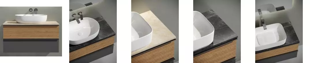 Тумба с раковиной и столешницей «Sancos» Delta 99,5 подвесная дуб красный/графит