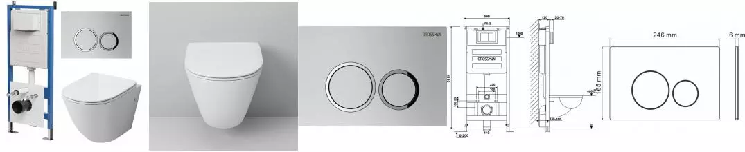 Комплект инсталляция с унитазом, крышкой и кнопкой смыва «Grossman» 97.4411S.01.110 безободковый белый
