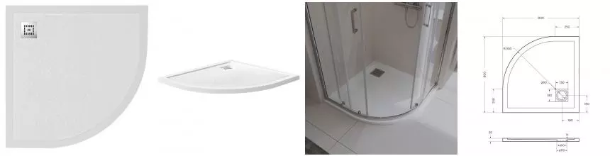 Душевой поддон «Belbagno» TRAY-MR-UNO-R-80-550-35-W низкий из литьевого мрамора четверть круга без сифона белый