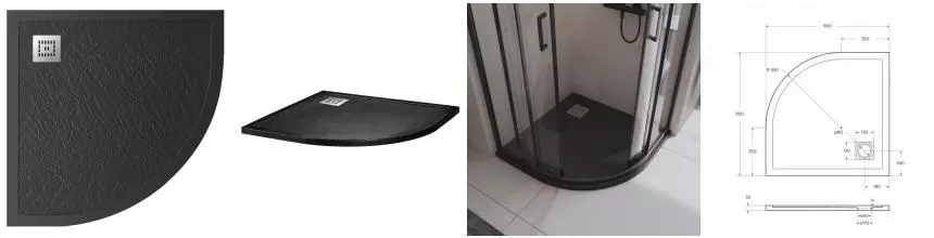 Душевой поддон «Belbagno» TRAY-MR-UNO-R-90-550-35-NERO низкий из литьевого мрамора четверть круга без сифона чёрный