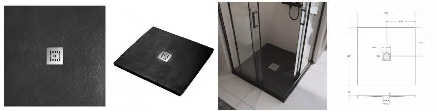 Душевой поддон «Belbagno» TRAY-MR-UNO-A-90-35-NERO низкий из литьевого мрамора квадратный без сифона чёрный Душевой поддон «Belbagno» TRAY-MR-UNO-A-90-35-NERO низкий из литьевого мрамора квадратный без сифона чёрный