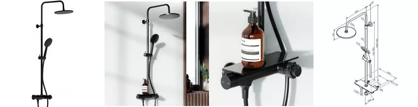 Душевая система «Damixa» Jupiter 977750300 с термостатом чёрная матовая