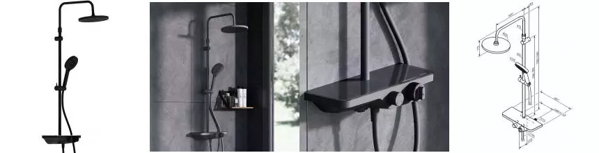 Душевая система «Damixa» Apollo 947760300 с термостатом чёрная матовая