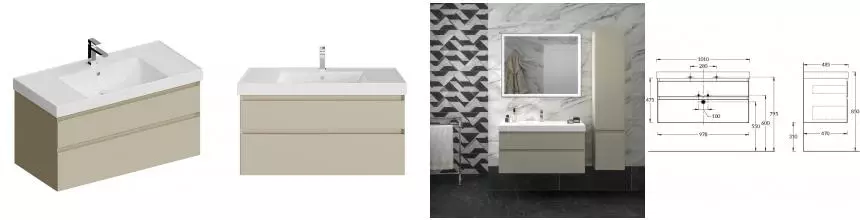 Тумба с раковиной «Kerama Marazzi» Cubo 100 New (Cubo 100/48) подвесная лимо матовая Тумба с раковиной «Kerama Marazzi» Cubo 100 New (Cubo 100/48) подвесная лимо матовая