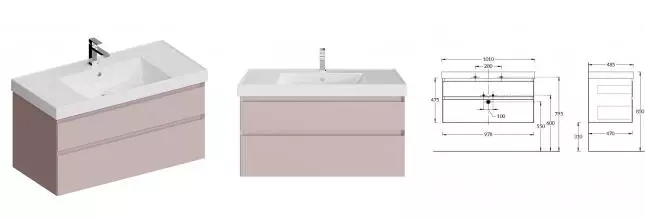 Тумба с раковиной «Kerama Marazzi» Cubo 100 New (Cubo 100/48) подвесная мальва матовая