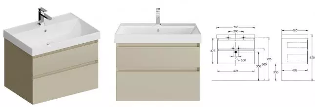 Тумба с раковиной «Kerama Marazzi» Cubo 70 New (Cubo 70/48) подвесная лимо матовая Тумба с раковиной «Kerama Marazzi» Cubo 70 New (Cubo 70/48) подвесная лимо матовая