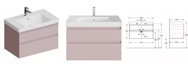 Тумба с раковиной «Kerama Marazzi» Cubo 80 New (Cubo 80/48) подвесная мальва матовая Тумба с раковиной «Kerama Marazzi» Cubo 80 New (Cubo 80/48) подвесная мальва матовая
