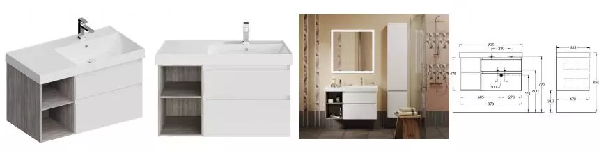 Тумба с раковиной «Kerama Marazzi» Cubo 90 New (Cubo 90/48) подвесная белая матовая правая Тумба с раковиной «Kerama Marazzi» Cubo 90 New (Cubo 90/48) подвесная белая матовая правая