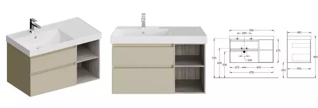 Тумба с раковиной «Kerama Marazzi» Cubo 90 New (Cubo 90/48) подвесная лимо матовая-древесная левая Тумба с раковиной «Kerama Marazzi» Cubo 90 New (Cubo 90/48) подвесная лимо матовая-древесная левая