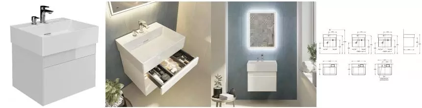 Тумба с раковиной «Kerama Marazzi» Logica 60 New (Logica 60-2) подвесная белоснежная Тумба с раковиной «Kerama Marazzi» Logica 60 New (Logica 60-2) подвесная белоснежная