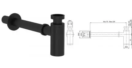 Сифон для раковины «Vitra» A4512336WTC чёрный матовый 