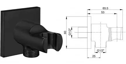 Подключение для душевого шланга «E.C.A.» 102199603C1EX с держателем для лейки чёрное матовое