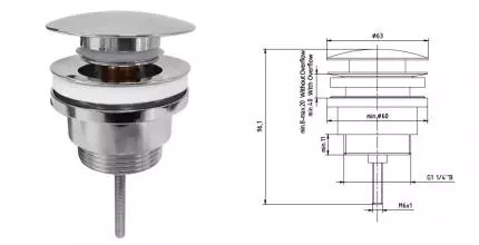 Донный клапан для раковины «E.C.A.» 402129031EX с механизмом Клик-Клак хром