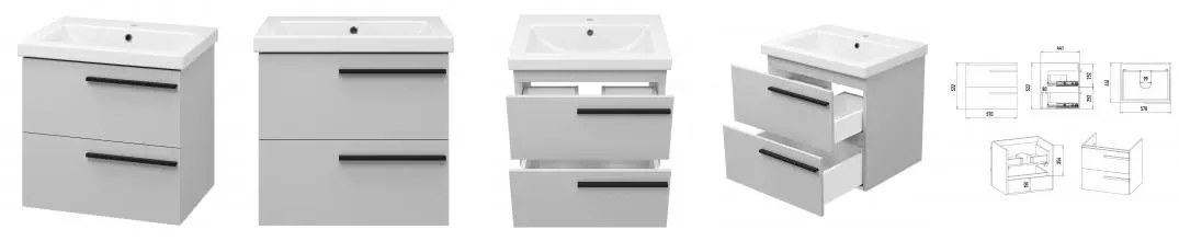 Тумба с раковиной «Misty» Ненси 60 (Como 60) подвесная серая