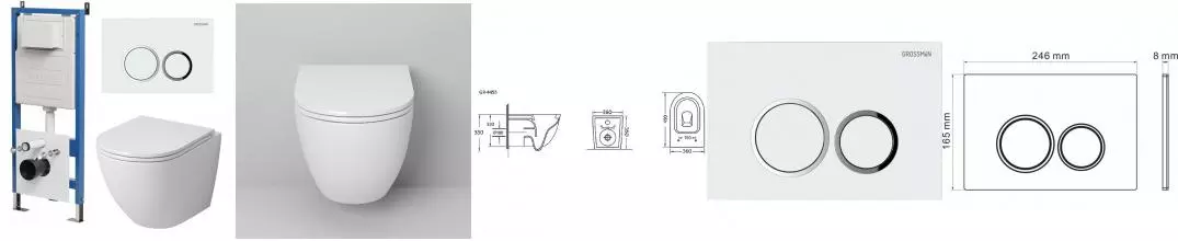 Комплект инсталляция с унитазом, крышкой и кнопкой смыва «Grossman» 97.4455S.01.000 безободковый белый
