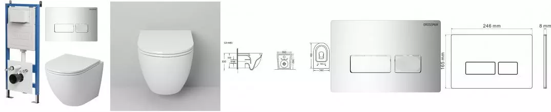 Комплект инсталляция с унитазом, крышкой и кнопкой смыва «Grossman» 97.4455S.03.100 безободковый белый