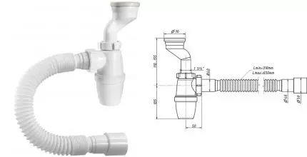 Сифон для писсуара «Orio» P-31009 1 1/4 х 40+гофра