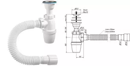 Сифон умыв бут лит/вып 1 1/4"x40 гофр 40х40/50 нерж/сетка Орио А-32089 А-32089 · А, Orio, А-32089