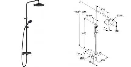 Душевая система «Kludi» Logo Dual Shower System 680823900 с термостатом чёрная матовая Душевая система «Kludi» Logo Dual Shower System 680823900 с термостатом чёрная матовая