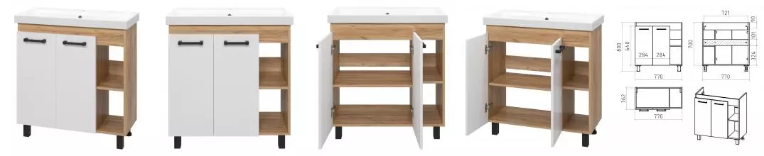 Тумба с раковиной «Misty» Крафт 80 (Moduo 80 Slim) белая/дуб крафт золотой левая Тумба с раковиной «Misty» Крафт 80 (Moduo 80 Slim) белая/дуб крафт золотой левая