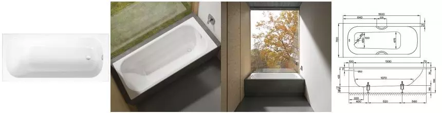 Ванна стальная «Bette» Form AD Plus 150/70 без опор без сифона белая