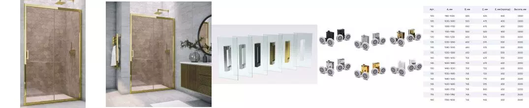 Душевая дверь «Vegas Glass» ZP TUR Novo 175/200 бронза/золото глянцевое универсальная