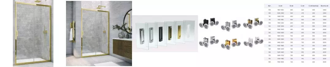 Душевая дверь «Vegas Glass» ZP TUR Novo 180/200 прозрачная/золото глянцевое универсальная