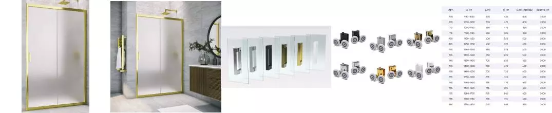 Душевая дверь «Vegas Glass» ZP TUR Novo 180/200 сатин/золото глянцевое универсальная